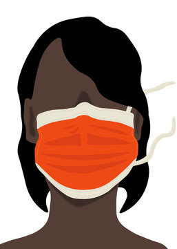 Black Woman , Woman In A Mask, A Man In A Mask, A Person, A Mannequin,medical Mask, Disposable Face Mask, Doctor Mask In Blue Illustration Graphic. From The Left Side,male Profile Picture, Silhouette.