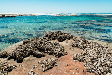 Blue Holes Beach, Kalbarri National Park, Western Australia. Clear turquoise waters of the ocean...