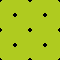 Tile vector pattern with black polka dots on green background for seamless decoration wallpaper