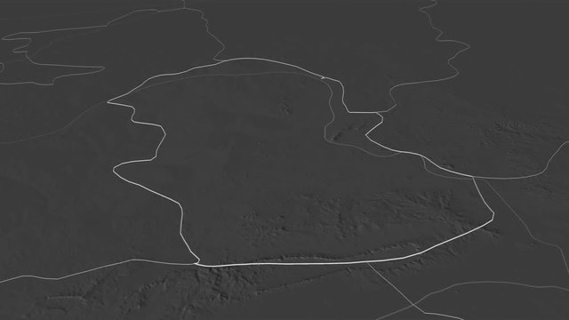 Gombe, state with its capital, zoomed and extruded on the bilevel map of Nigeria in the conformal Stereographic projection. Animation 3D