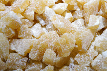 close up on brown crystal sugar as food background