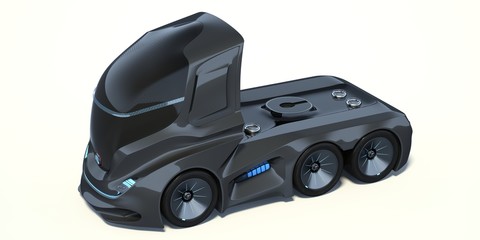 Naklejka premium 3D rendering of a brand-less generic concept truck. Electric autonomous truck on white background