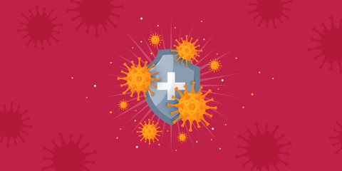 Immune system banner in cartoon style, vector