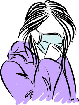 woman coughing and wearing mask vector illustration