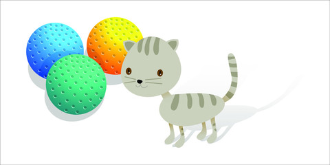 Illustration of cat with colorful ball, with white background vector