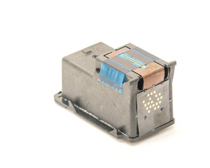 Studio shot single black color ink cartridge isolated on white