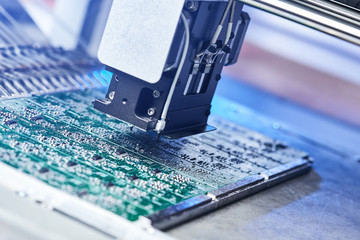 Machine (robot) for the production of computer boards. Electronic chips. Robotic High precision...