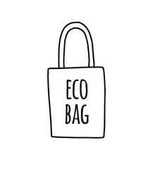 Vector hand drawn doodle sketch grocery shopping eco bag isolated on white background