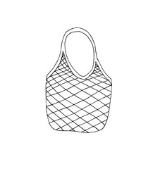 Vector hand drawn doodle sketch Shopping reusable grocery cloth string mesh cotton eco bag isolated on white background