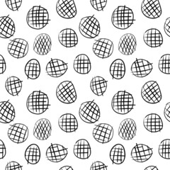 Seamless hand-painted vector pattern. Funny circles with grid lines inside on a transparent background. Suitable for Wallpaper, textiles and other materials.