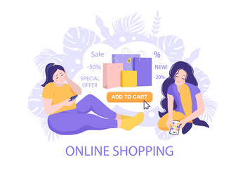 Shopping addiction concept. Happy woman bought many expensive things through online internet shop