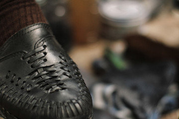 Freshly polished shoe clouseup