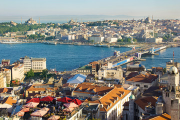 Fototapeta premium Istanbul. View of the city and the sea from the Galata tower.