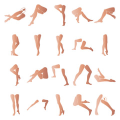 Female legs with pedicure, vector set of beautiful woman legs