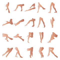 Female legs with pedicure, vector set of beautiful woman legs