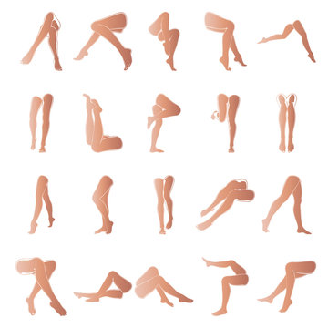 Female legs with pedicure, vector set of beautiful woman legs