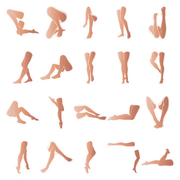 Female legs with pedicure, vector set of beautiful woman legs