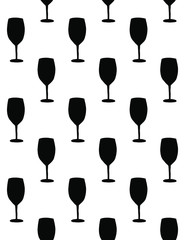 Vector seamless pattern of black sketch vine glass silhouette isolated on white background