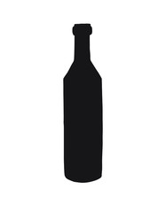 Vector black doodle sketch wine bottle silhouette isolated on white background