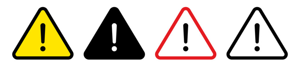 Exclamation mark icon collection.Danger warning set.Triangular warning symbols with Exclamation mark.Vector - obrazy, fototapety, plakaty