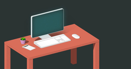 Desktop with laptop flat illustration