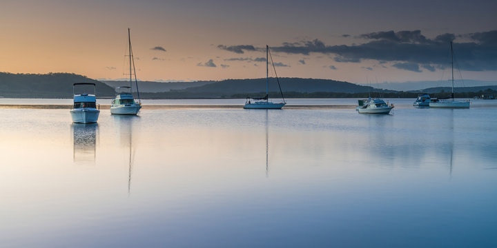 Boats and a Bay Sunrise Waterscape Panorama