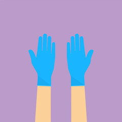 Blue medical gloves on hand. Personal protective equipment. Vector illustration in flat style