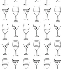 Vector seamless pattern of hand drawn doodle sketch martini and wine glass isolated on white background