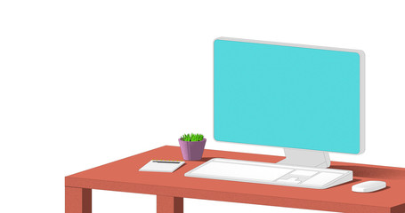 Desktop with laptop flat illustration