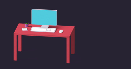 Desktop with laptop flat illustration