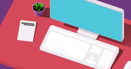 Desktop with laptop flat illustration
