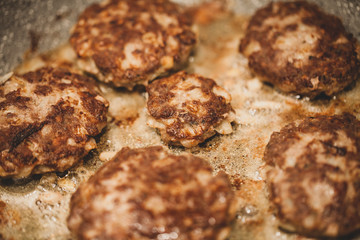 Delicious fried american hamburger patties