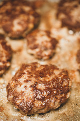 Delicious fried american hamburger patties
