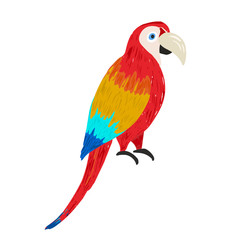 Cute vector hand drawn sketch of bright colorful ara macaw. Illustration of wild tropical parrot bird for kids print design, logo, sticker