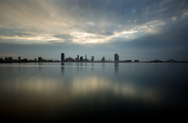 Bahrain skyline during sunset with beautiiful clouds