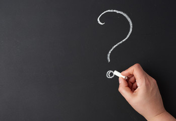 hand typed with white chalk a question mark on a black chalkboard