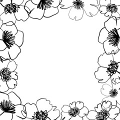 Fototapeta premium Simple hand drawn frame with blooming flowers in sketch style.