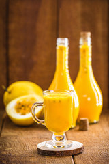 passion fruit liqueur, homemade alcoholic beverage made with Brazilian fruits, a base of cachaça.