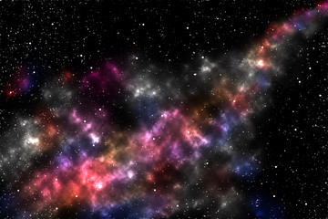 Fototapeta na wymiar Abstract space background. Illustration of large cluster of stars, colorful nebula.