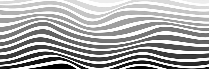 Trendy wavy background soft color transition. Vector illustration of striped pattern with optical illusion. Long horizontal banner