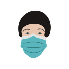 European wearing medical mask to prevent disease, flu, air pollution, contaminated air, world pollution.
