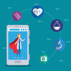 medicine online technology with smartphone and icons vector illustration design