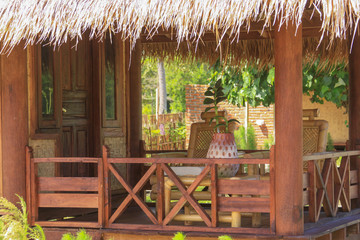 Sasak bamboo house, Lombok resort terrace detail