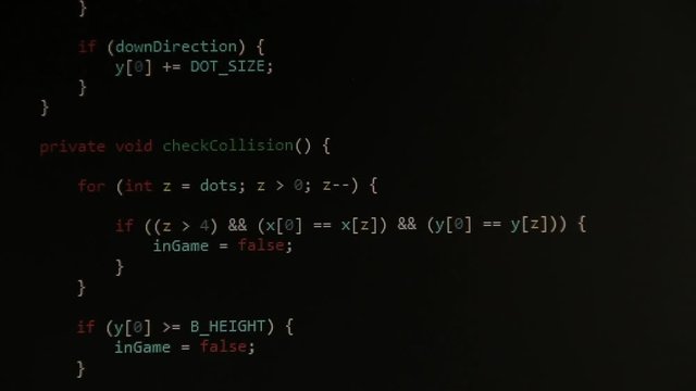 Computer Code Scrolling. Language Java
