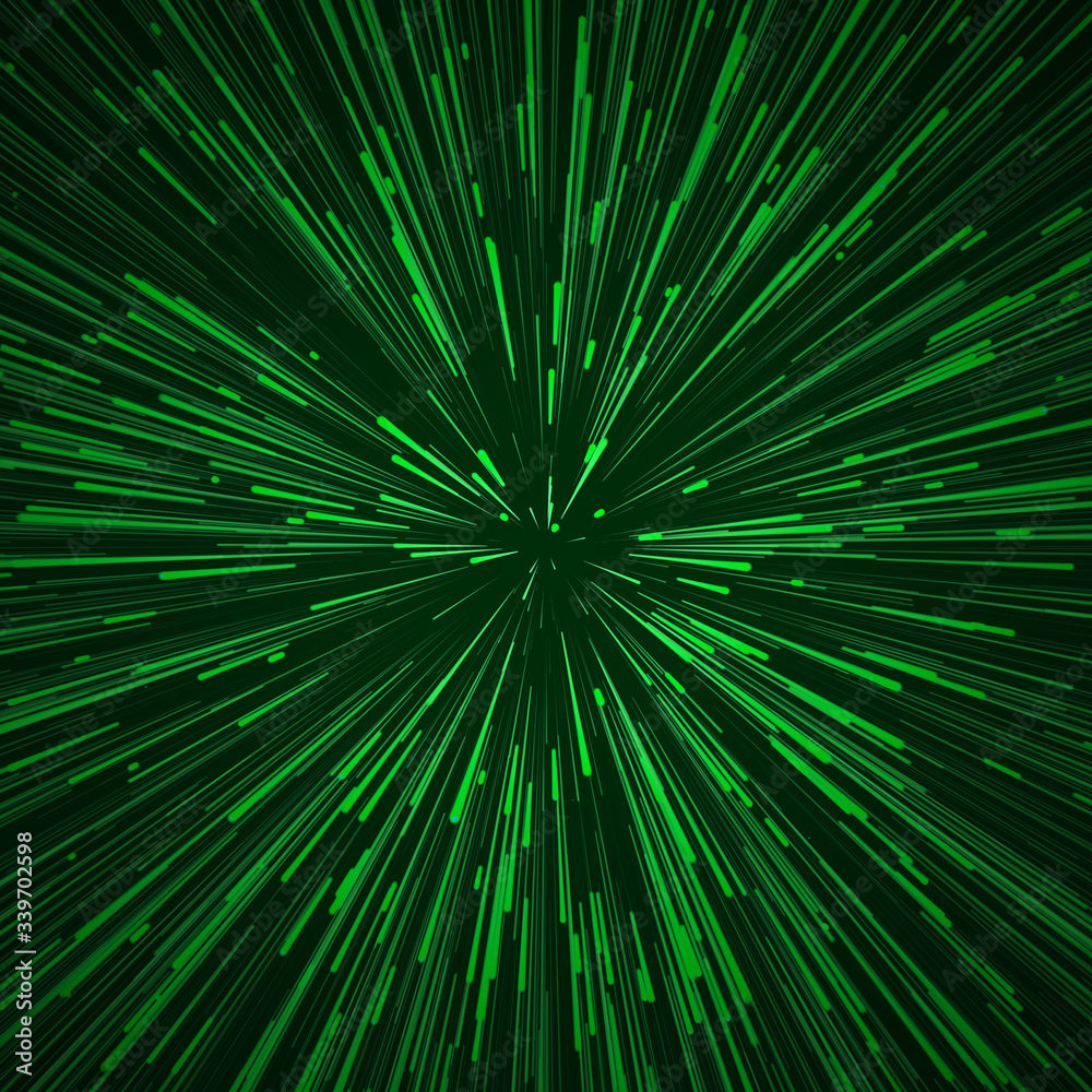 Wall mural abstract green circular speed background. centric motion of star trails. starburst dynamic lines or 