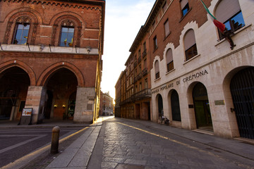 Cremona, Italy, 8 march 2020, deserted city street during the Covid-19 epidemic