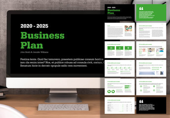 Digital Business Plan Presentation Layout with Black and Green Accents