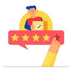 Delivery Service Rating Concept Delivery Guy with Box Flat Design Style Vector Illustration