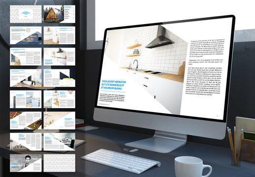 Digital Presentation Layout with Geometric Pattern and Blue Accents