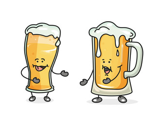 Glass beer. Vector flat cartoon color icon with emotions.